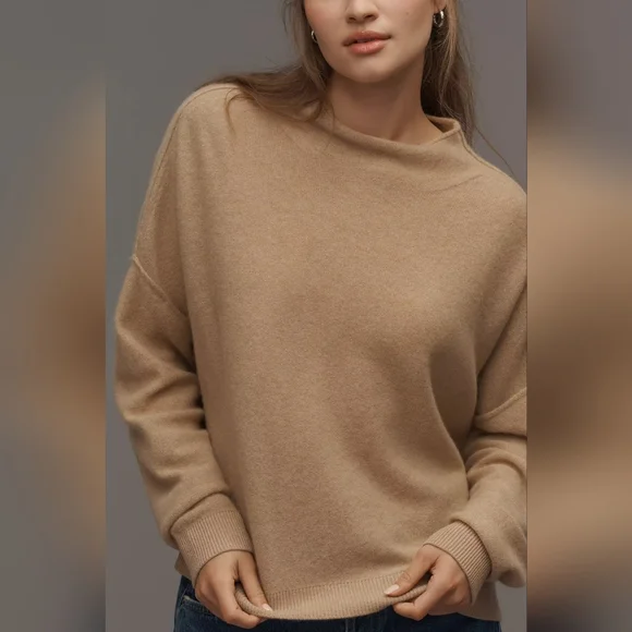 Anthropologie The Alani Cashmere Mock-Neck Sweater by Pilcro in Sand Dollar 1X - Picture 4 of 11